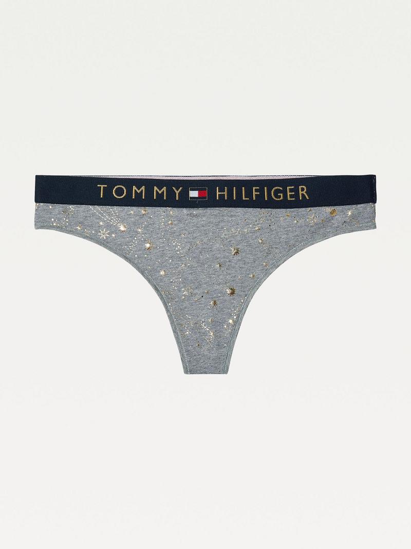 Női Tommy Hilfiger Organic Pamut Sparkle Thongs Szürke | HU 575PJJ